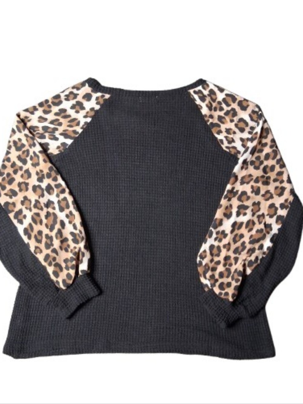 ANDTHEWHY Leopard Print Waffle Knit Top Colorblock Long Sleeve Sweater M